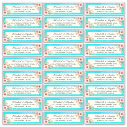 結婚住所 シールピモダンンクフローラティール（緑がかった色）金ゴールド シール (正面)