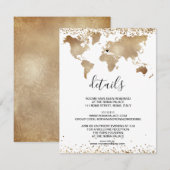 結婚先の世界地図 ゴールド リムーブ可能なハート エンクロージャーカード (正面/裏面)
