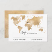 結婚先の世界地図 ゴールド リムーブ可能なハート 出欠カード (正面/裏面)