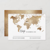 結婚先の世界地図 ゴールド リムーブ可能なハート 出欠カード (正面/裏面)