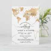 結婚先の世界地図 ゴールド リムーブ可能なハート 招待状 (スタンド正面)