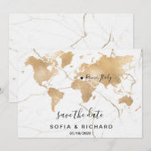 結婚先の世界地図 ゴールド リムーブ可能なハート 招待状 (正面/裏面)