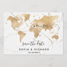 結婚先の世界地図 ゴールド リムーブ可能なハート 招待状
