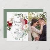結婚写真のお礼 | エレガントな赤い芍薬のフレーム サンキューカード (正面/裏面)