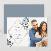 結婚写真のお礼  |  ダスティーブルーの花 サンキューカード (正面/裏面)