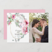 結婚写真のお礼  |  水彩ピンクのポピー サンキューカード (正面/裏面)