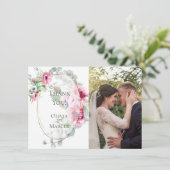 結婚写真のお礼  |  水彩ピンクポピー サンキューカード (スタンド正面)