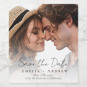 結婚写真のワインラベル式Save the Date（案内状）ミニマリストデザイン ワインラベル