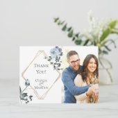 結婚写真の感謝  |  ダスティーブルーの花 サンキューカード (スタンド正面)