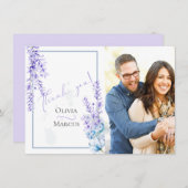 結婚写真の感謝 | 水彩 ラベンダー サンキューカード (正面/裏面)