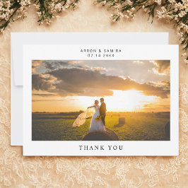 結婚写真シンプルな横長サンクスカード サンキューカード