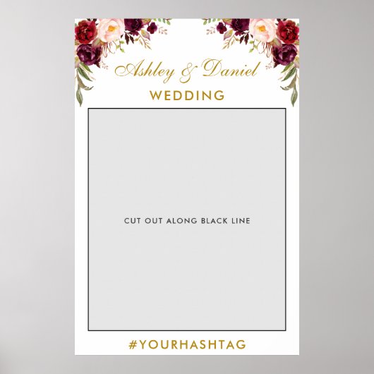 結婚写真撮影小道具 | ゴールド バーガンディ ポスター (正面)