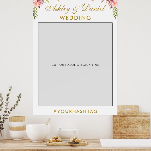 結婚写真撮影小道具 | ゴールド ピンク 花 ポスター (キッチン)