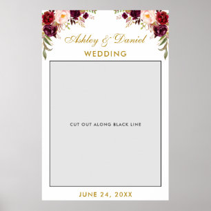 結婚写真撮影小道具 ワインレッド ゴールド ポスター