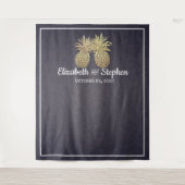 結婚写真撮影用背景ボード ゴールド パイナップル カップル タペストリー (正面)