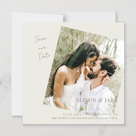 結婚写真 クリーム色のSave our Date ゴールドテキスト マグネット招待状
