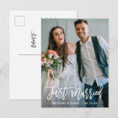 結婚写真　新婚　ブラシスクリプト　モダン ポストカード (正面/裏面)