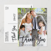 結婚写真 現代の筆ブラシスクリプトの感謝 ポストカード (正面/裏面)