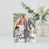 結婚写真 現代の筆ブラシスクリプト ありがとう ポストカード (スタンド正面)