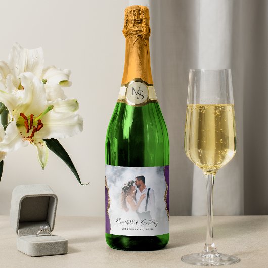 結婚写真 紫色の瑪瑙とゴールド スパークリングワインラベル
