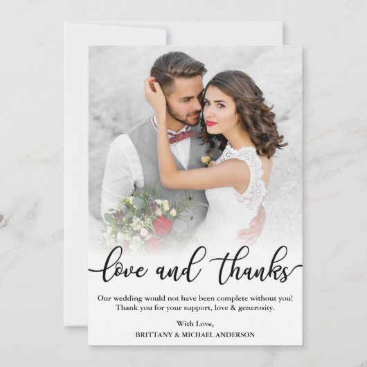 結婚写真 黒いスクリプト ラブ&サンクス カード (正面)