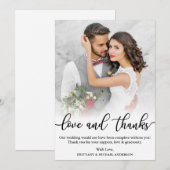 結婚写真 黒いスクリプト ラブ&サンクス カード (正面/裏面)