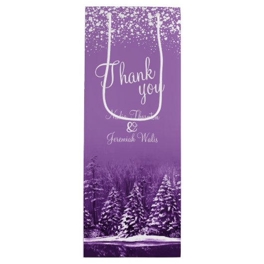 結婚冬の松の木の紫の芸術感謝していよ ワインギフトバッグ (正面)