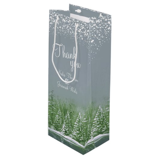 結婚冬の松の木の緑の灰色の芸術感謝していよ ワインギフトバッグ (正面アングル)