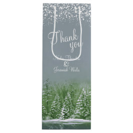結婚冬の松の木の緑の灰色の芸術感謝していよ ワインギフトバッグ