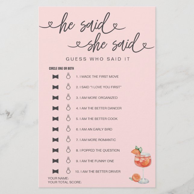 結婚前のお楽しみゲーム 彼が言った 彼女が言った 当ててみて (正面)