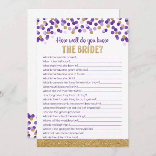 結婚前のお祝いクイズゲーム - 紫と金 (正面/裏面)