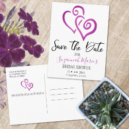 結婚前のお祝い事のSave The Date マゼンタのリンクハート 案内ポストカード
