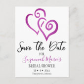 結婚前のお祝い事のSave The Date マゼンタのリンクハート 案内ポストカード (正面)