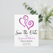 結婚前のお祝い事のSave The Date マゼンタのリンクハート 案内ポストカード (スタンド正面)
