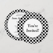 結婚前のお祝い 黒の水玉模様 円形招待状 招待状 (正面/裏面)
