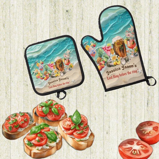 結婚前の最後の解放 ビーチ カクテル トロピカル 鍋つかみ&鍋敷きセット