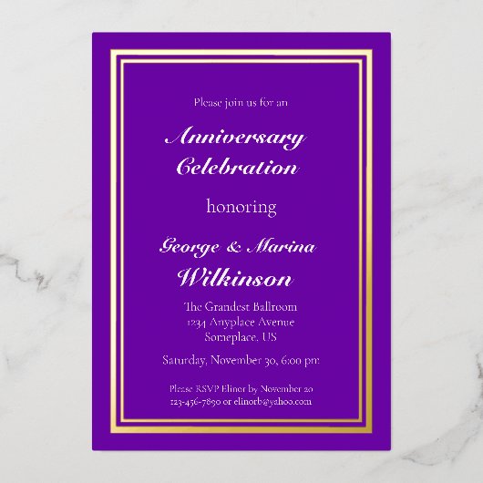 結婚周年記念お祝い50紫 箔招待状 (正面)