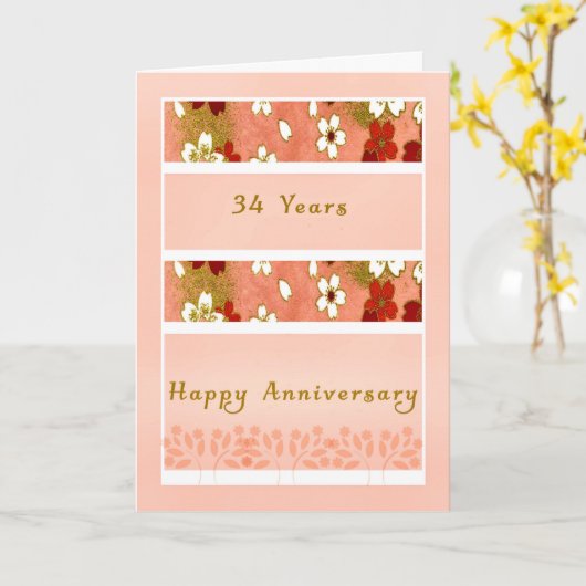 結婚周年記念カード34年桃の花 カード (黄色い花)