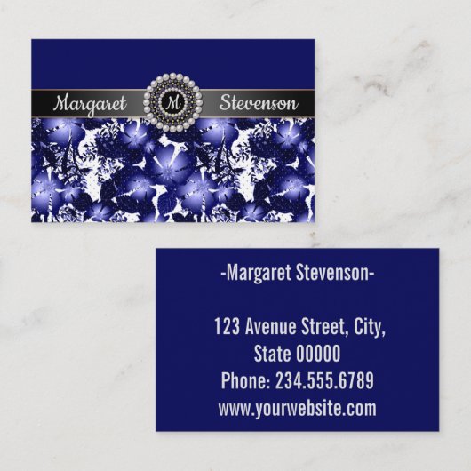 結婚周年記念グレーサテンリボン真珠フローラ 名刺 (正面/裏面)