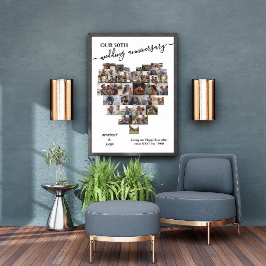 結婚周年記念スクリプトハート37フォトコラージュ キャンバスプリント