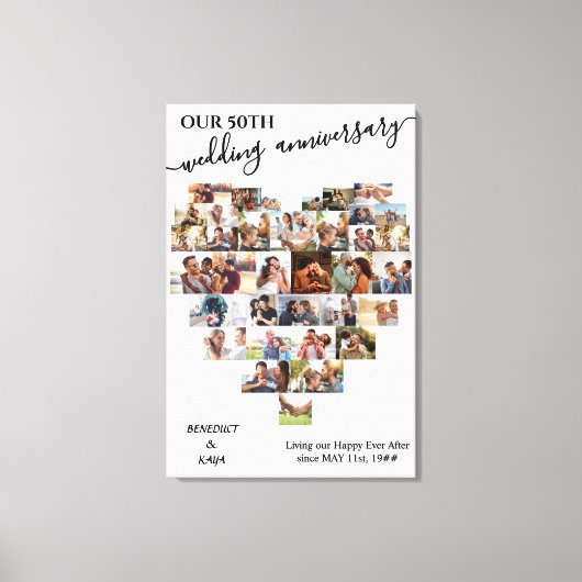 結婚周年記念スクリプトハート37フォトコラージュ キャンバスプリント (正面)