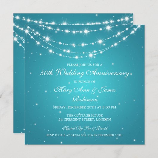 結婚周年記念チェーきらめくンターコイズ 招待状 (正面/裏面)