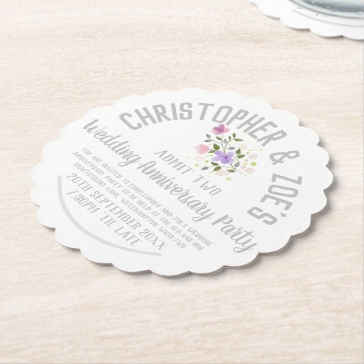 結婚周年記念パーティの招待状チケット ペーパーコースター (アングル)