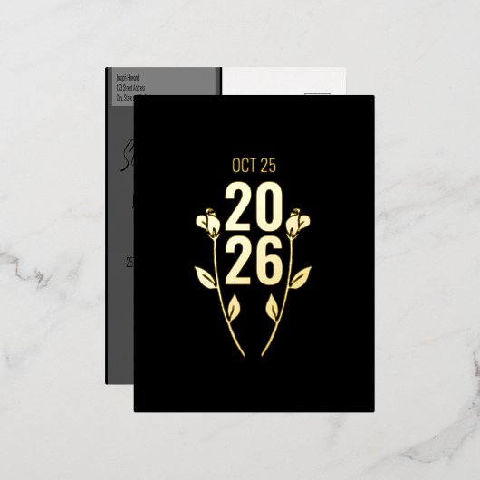 結婚周年記念フォイル招待状はがき 箔招待状ポストカード (正面/裏面)