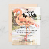 結婚周年記念ヴィンテージピンクフラミンゴ芸術的 案内ポストカード (正面/裏面)