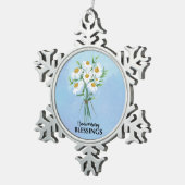 結婚周年記念恵みブーケデイジー スノーフレークピューターオーナメント (右)