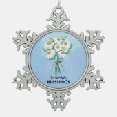 結婚周年記念恵みブーケデイジー スノーフレークピューターオーナメント (正面)