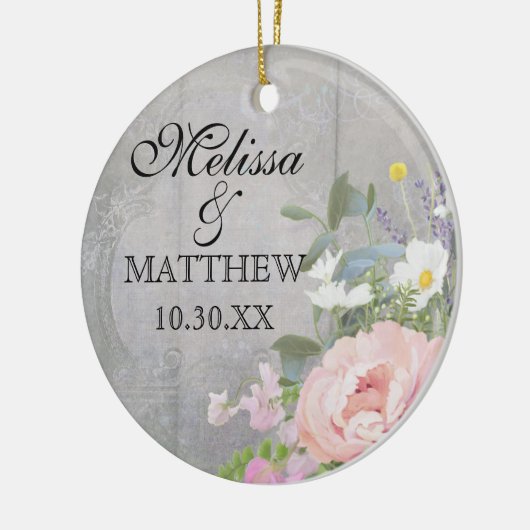 結婚周年記念素朴カントリーシックフローラアート セラミックオーナメント (左)