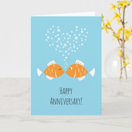 結婚周年記念結婚したカップルハート魚 カード (黄色い花)