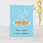 結婚周年記念結婚したカップルハート魚 カード (黄色い花)